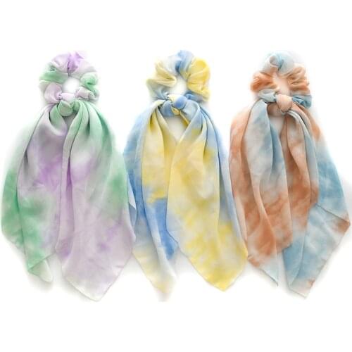 Women Ribbed Chiffon Headbands 2020 Casual Multicolor Tie Dye Elastic Hairbands Hair Scrunchies DIY Bows Summer Hair Accessories