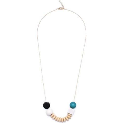 Dropshipping Long Chain Necklace Adjustable White Arcylic Black Resin Stone Wood Necklace For Women