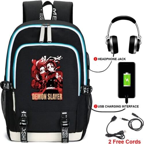 Kimetsu no Yaiba Cosplay Backpack USB Rechargeable School Backpack Kamado Tanjirou Colorful Printe Computer Bag Demon Slaver Cos