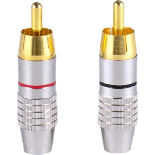 6.5mm Male Connector Red Black a Pair of High Quality Audio Video 270 RCA Plug Lotus Form Plug Metal Silver Red Black