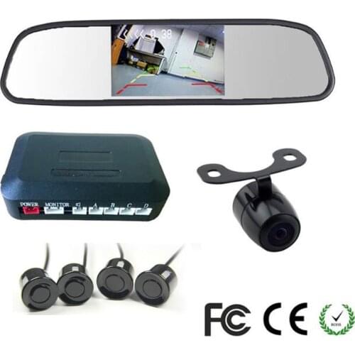 3in1 Car Video Parking Assistance, 4.3 Inch TFT Auto Mirror Monitor With HD Rear View Camera and Reversing Radar Sensor System
