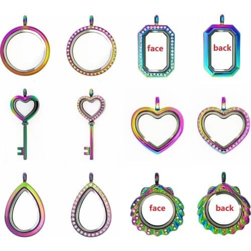 Rainbow Color Magnetic Closure Glass Living Floating Locket Could Put in Floating Locket Charms Making Necklace Keychain