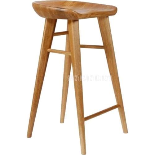 Nordic Style Modern Bar Counter Stool Full Solid Wood High Footstool Natural Pinewood Coffee Shop Minimalist Bar Stool For Home
