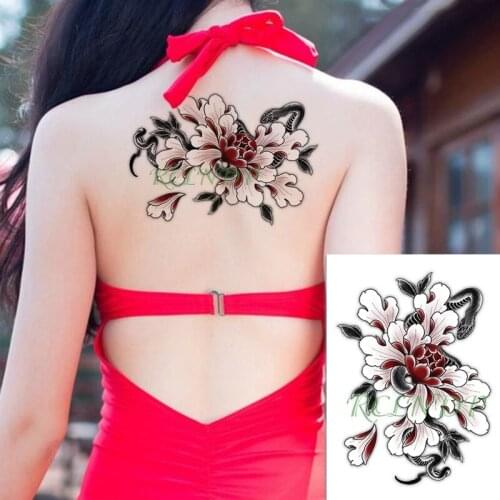 Waterproof Temporary Tattoo Sticker Blooming flowers and snake Fake Tatto Flash Tatoo big size tattoos for Women Men
