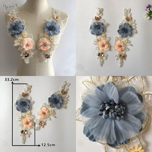 High quality 3D flower Lace collar Embroidery Sequins Sewing Neckline Rhinestone DIY Lace Fabric Applique Dresses Accessories