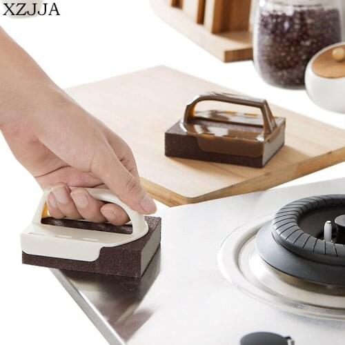 XZJJA Replaceable Emery Sponge Handle Cleaning Brush Knife Sharpener Kitchen Pot Descaling Sink Rust Remover Strong Clean Brush