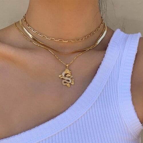 Punk Jewelry 2020 CZ Dragon Necklace For Women Men Gold Hip Hop Jewellery Crystal Zircon Mascot Pendant Christmas Lucky Gifts