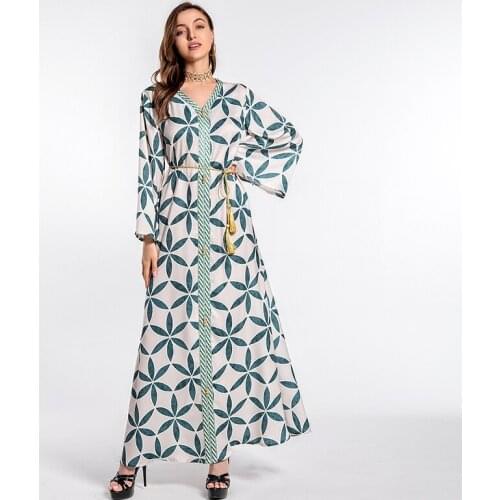 Ladies Satin Floral Long Skirt 2021 Dubai Arab Oman Morocco Kaftan Muslim Middle East Ethnic Abaya Autumn Robe New Ladies dress
