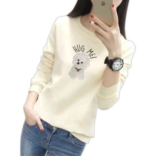 2020 New Autumn Winter Women Thicken Warm Pullover Sweatshirt Coat Cute Puppy Embroidered Loose Student Velour Sweatshirt