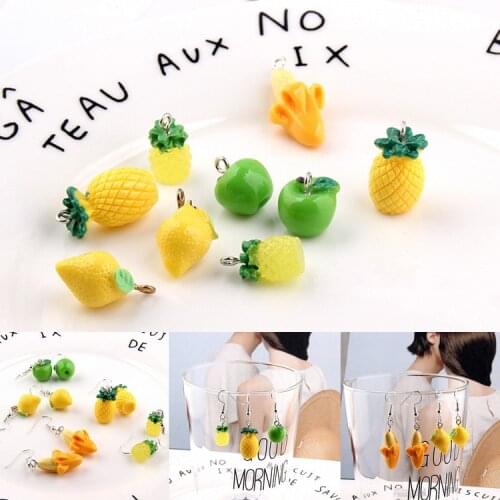 10pcs 3D Fruit Apple Banana Pinapple Lemon Resin Charms DIY Craft fit for Bracelet Jewelry Finding Handmade