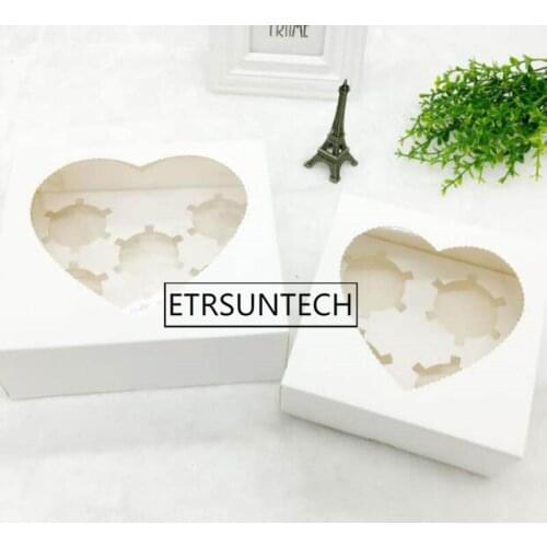 100pcs Heart Window Cupcake Paper Boxes Muffin Cake Boxes Cookie Packaging Box for Wedding Birthday Party 4/6 Cavity