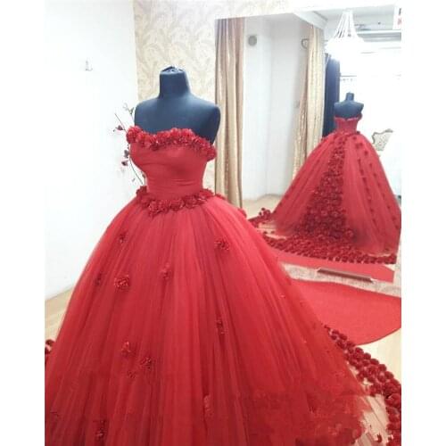 2021 Red Ball Gown Quinceanera Dresses Elegant Sweetheart Neck Flowers Applique Sweet 16 Birthday Party Dress Custom Made