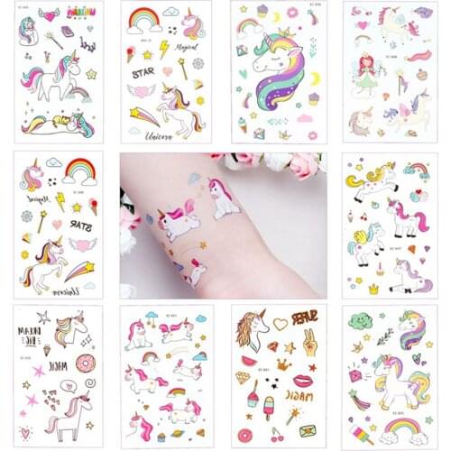 5PCS Cartoon Unicorn Tattoo For Kid Cute Fake Taty Children Tatouage Temporaire Body Art Waterproof Temporary Tattoo Sticker