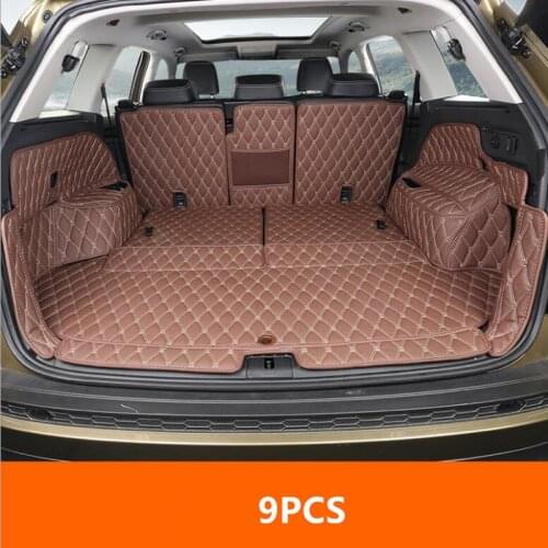 9PCS Car Styling Cargo Liner Car Trunk Mat Carpet Interior Floor Mats Leather Pad Fit For Skoda Kodiaq 2017 Auto Accessories