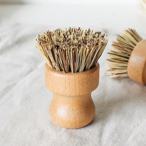 Kitchen household wood cleaning brush beech sword hemp pot brush plant silk mixed Brown hand brush dishwashing brush