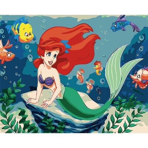 DIY Digital Canvas Oil Painting By Numbers Pictures Coloring By Numbers Modern Acrylic Paint By Number Mermaid Princess A488