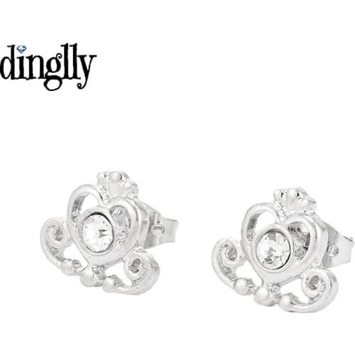 Europe Simple Color Rhinestone Stud Earring With Shining Love Crown Charm Brands Earrings For Women Lover Gifts