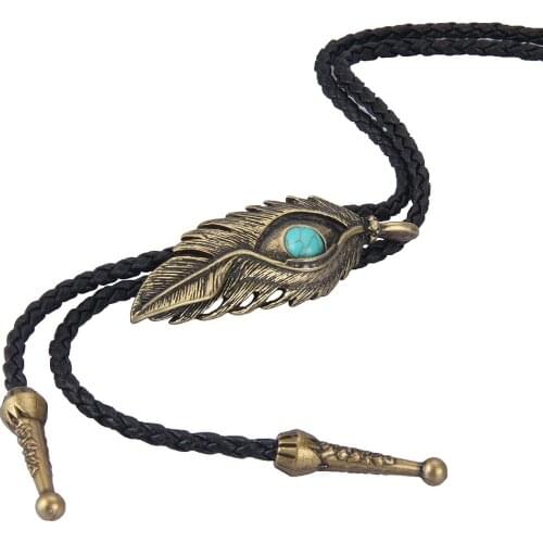 New Bolo Bowtie Tie Mens Jewelry Gift Eagle Eye Green Semi Precious Stone Feather Long Necklace Black Braided Rope Adjustable
