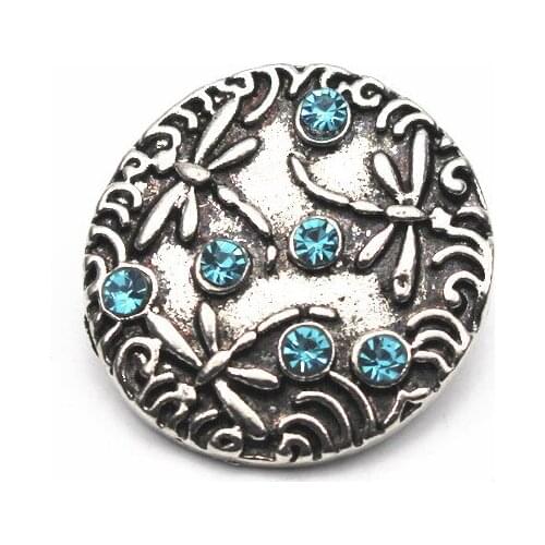 Hot Sale 6pcs/lot Crystal Dragonfly Snap Buttons Metal Silver Jewelry Fit 18mm/20mm DIY Snap Bracelet Jewelry Making