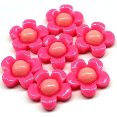300pcs Resin Flower Beads sunflower cabochon flatback decoden, Fuchsia, Pink 2 tones 18mm display