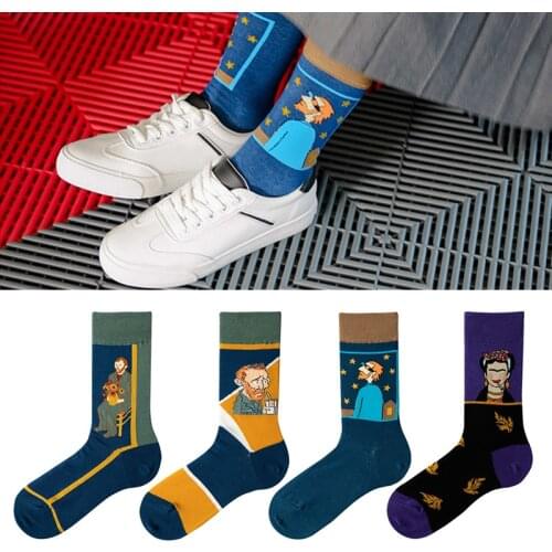Van Gogh series socks famous painting European and American style cartoon men and women in tube cartoon cotton socks