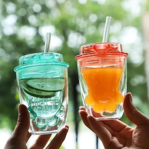 Ins Cat Claw/Paw Straw Cup Double Tritan Coffee Mug Cartoon Cute Cat Milk Juice Cup Home Office Cafe Tazas Gift for Festival