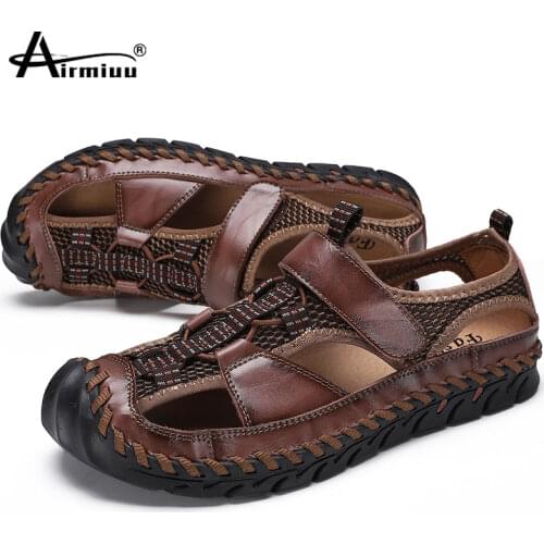Summer Mens Closed Toe Sandals Non-slip Men Casual Shoes Soft Breathable Footwear For Men Sports PU Leather Sandals Hiking Shoes