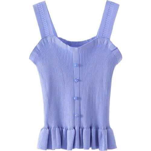 Fashion New Summer Ruffles Spliced Knitted Women vest Sleeveless Sexy Slim Stretch Short Ladies Vest Tops Sling Waistcoat Women