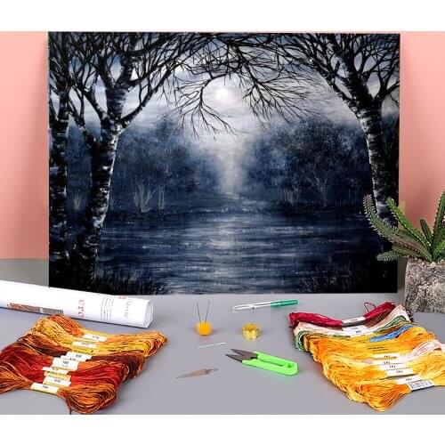 Natural Scenery Missing You Printed Canvas 11CT Cross Stitch DIY Embroidery Set DMC Threads Knitting Hobby Craft Magic