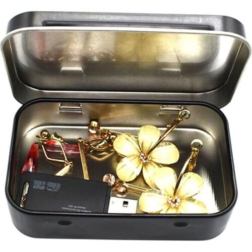 Survival Kit Small Empty Metal Silver Black Flip Storage Box Case For Key Candy