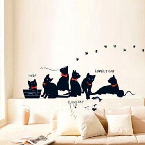 PVC Wall Stickers Wallpaper Animal Cartoon Black Cat Family Living Room Sofa Wall Decals House Decoration Poster Home Decor