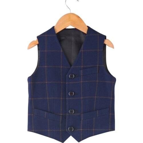 Boys British Black Plaid Formal Vest Teens Gentleman Gray Classics V-Neck Cardigan Kids Children Preppy Style Waistcoat 2-15Y
