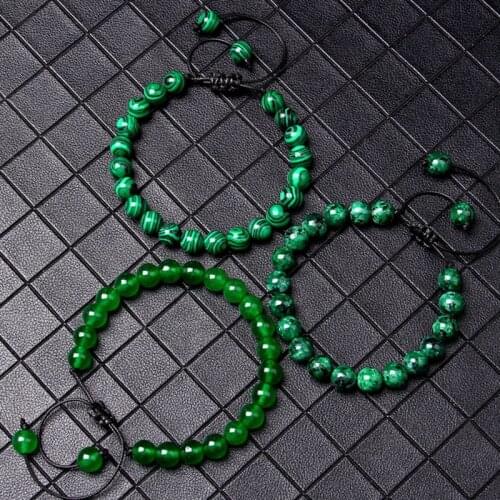 Green Natural Stone Beads Braided Bracelet Malachite Jades Indian Agates Woven Bracelets Male Female Attractive Jewelry Gifts