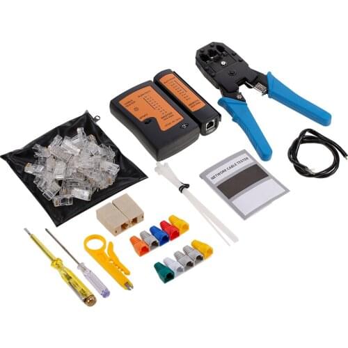 Portable Dual-purpose Tester 12 pcs LAN Tester Crimping plier Set Cable Tester LAN Network Repair Tool Kit Wire Stripper/Crimper