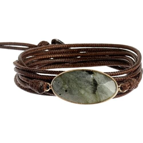 Dropshipping Vintage 11.11 Gift Simple Vegan Wax Rope 5 Wraps Labradorite Stone Bracelet Jewelry for Women Men