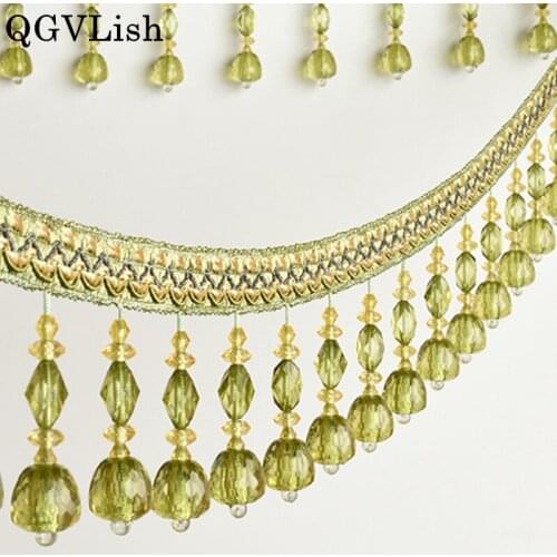 QGVLish 1M Crystal Beads Curtain Lace Trims DIY Sewing Sofa Stage Valance Curtain Accessories Lace Ribbon Belts Trim Home Decor