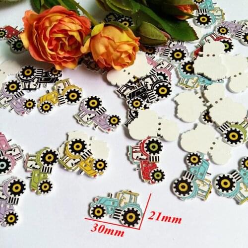 Randomly Mixed 50pcs/lot tractor Buttons Wooden Buttons For Craft Sewing Decorative Buttons 2-Hole Scrapbooking