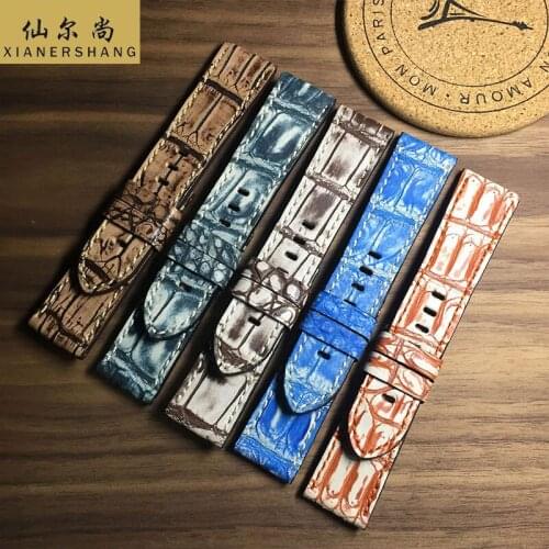 Luxury Alligator Watch Band Retro Genuine Leather Belt Custom Universal Strap 20MM 22MM 24MM Handmade Crocodile Skin Watchbands
