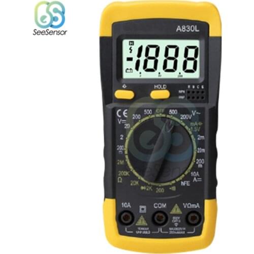 A830L Handheld LCD Digital Multimeter AC/DC Voltage Current Meter Diode Resistance Transistor Tester Backlight Buzzer Function