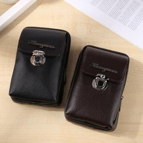 Fashion Men PU Leather Belt Phone Bag Waist Bags Casual Vintage Zipper Flap Small Fanny Packs Wallet Purse