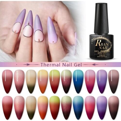 RBAN NAIL Thermal Glitter Soak Off UV Gel Polish Holographic Glitter Temperature Soak Off UV Gel Varnish Nail Art Lacquer Decor