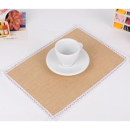 21x29cm Christmas Wedding Party Table Decoration Natural Jute Table Mat Vintage Lace-trimmed Placemat Free Shipping WB316