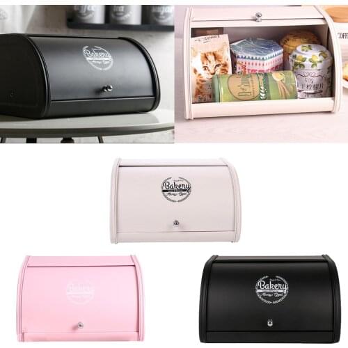 Vintage Bread Box Cake Basket Iron Boxes for Tea Coffee Sugar Pot Jar Storage with Roll Top for Pastrie Toast Kitchen Home Decor