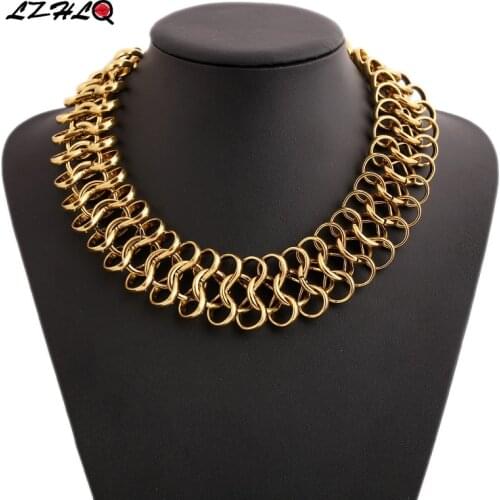 LZHLQ Vintage Thick Metal Choker Necklaces Geometric Splice Twist Necklace Maxi Women Fashion Plating Alloy Jewelry Statement