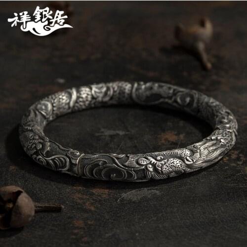Xiangyun silver bracelet in 999 sterling silver female national wind old thousand foot bracelet sent mother silver
