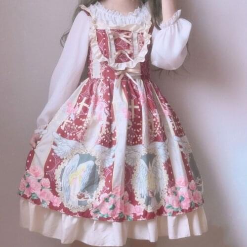 Japanese Kawaii Lolita Dress School Girl Long Sleeve Lace Up Strawberry Dress Halloween Cosplay Costumes Lovely Princess Dress