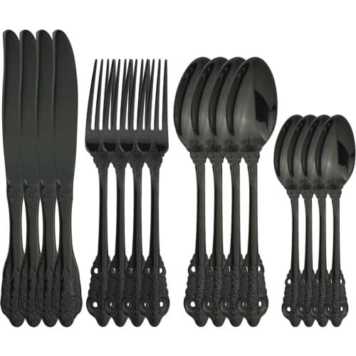 Western Black Dinnerware Set Knife Fork Spoon Tableware Set 18/10 Stainless Steel Cutlery Set Home Kitchen Dinner Silverware Set