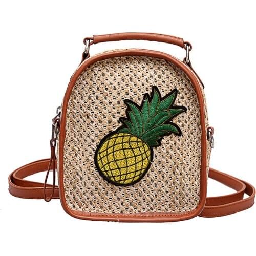 4PCS / LOT Women Mini Beach Bag Zipper Woven Straw Backpacks for Girls Boho Pineapple Pattern Travel Shoulder Bag