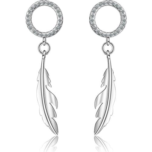 Dreamhonor New Trendy Fashion 925 Sterling Silver Feather Stud Earrings Jewelry Accessories Sweet Design