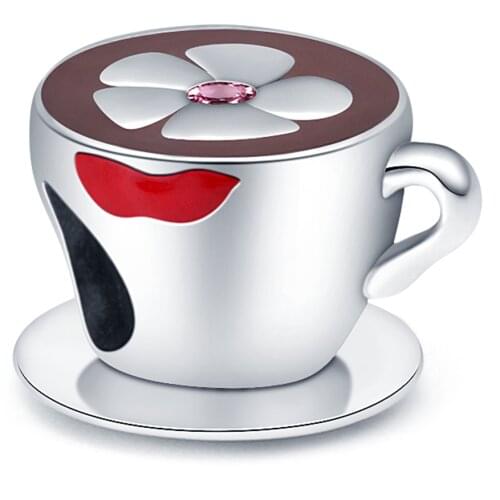 CODEDOG Coffee Cup Metal Beads for Women European Charm Bracelet 925 Sterling Silver Enamel Fashion Charms Jewelry CMC1286